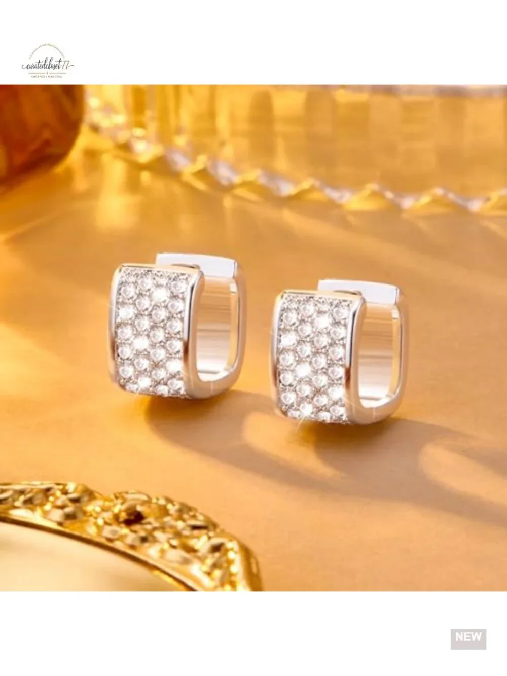 Small Chunky Huggie Hoop Earrings Sterling Silver Cubic Zirconia Hypoallergenic